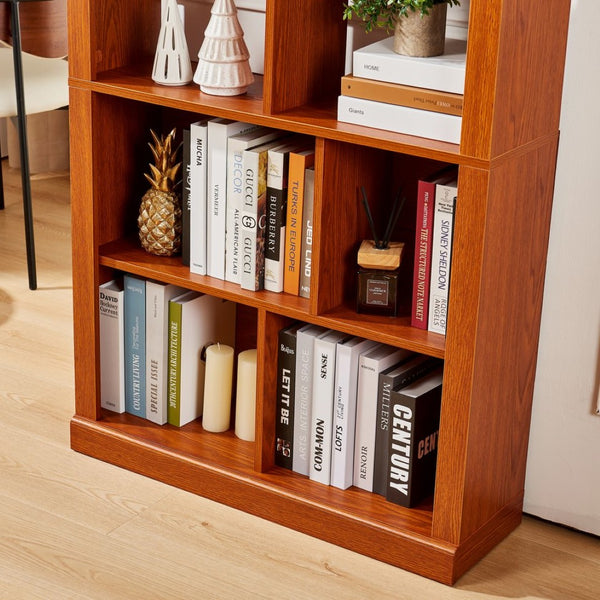 English Elm Free Standing Tall Open Cubby Bookcase Mdf Wood Grain Shelving Unit for Living Room Office Dark Oak W2899P479670