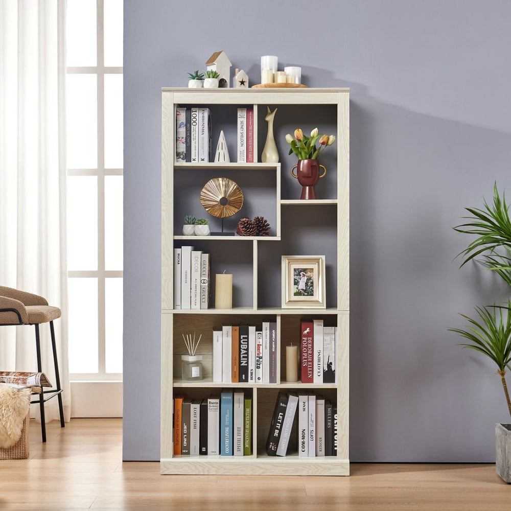 English Elm Free Standing Tall Open Cubby Bookcase Mdf Wood Grain Shelving Unit for Living Room Office White W2899P479671