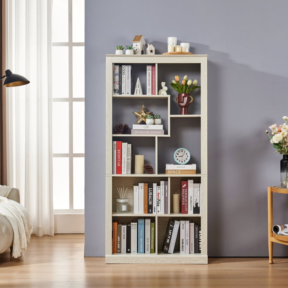 English Elm Free Standing Tall Open Cubby Bookcase Mdf Wood Grain Shelving Unit for Living Room Office White W2899P479671