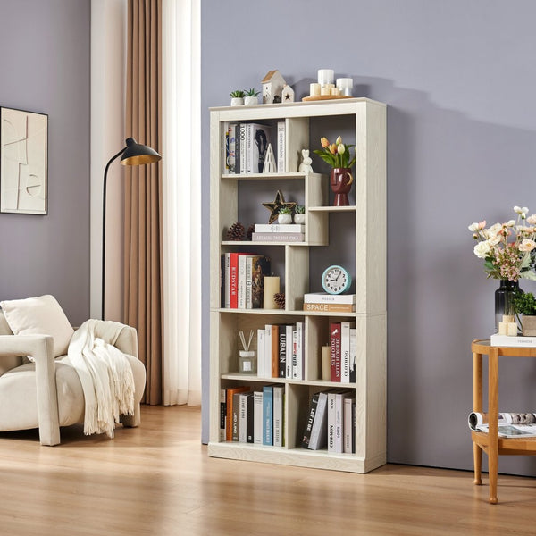 English Elm Free Standing Tall Open Cubby Bookcase Mdf Wood Grain Shelving Unit for Living Room Office White W2899P479671