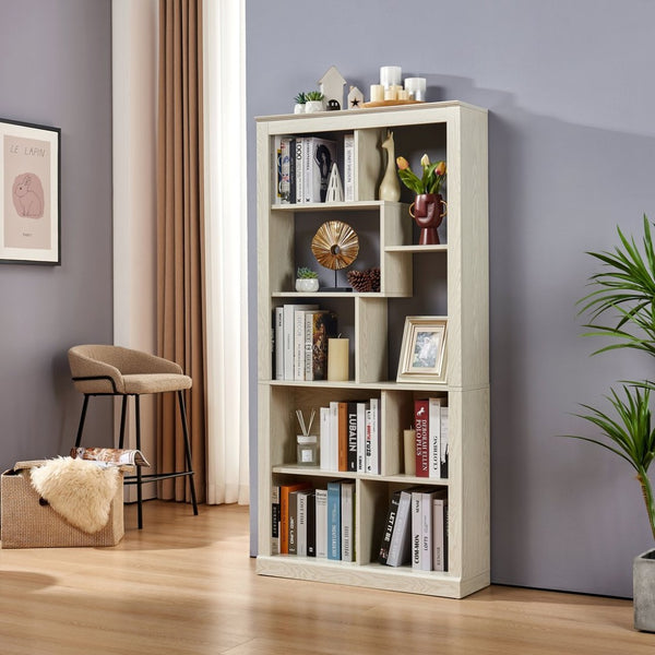 English Elm Free Standing Tall Open Cubby Bookcase Mdf Wood Grain Shelving Unit for Living Room Office White W2899P479671