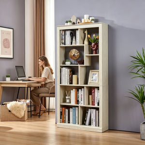 English Elm Free Standing Tall Open Cubby Bookcase Mdf Wood Grain Shelving Unit for Living Room Office White W2899P479671