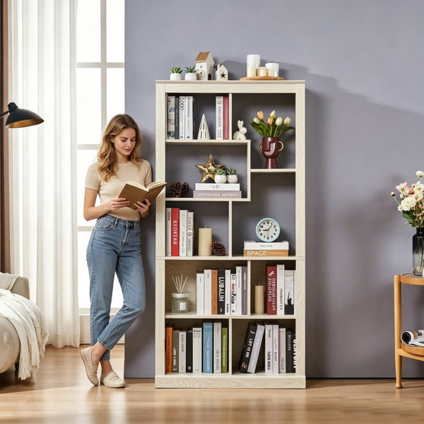 English Elm Free Standing Tall Open Cubby Bookcase Mdf Wood Grain Shelving Unit for Living Room Office White W2899P479671
