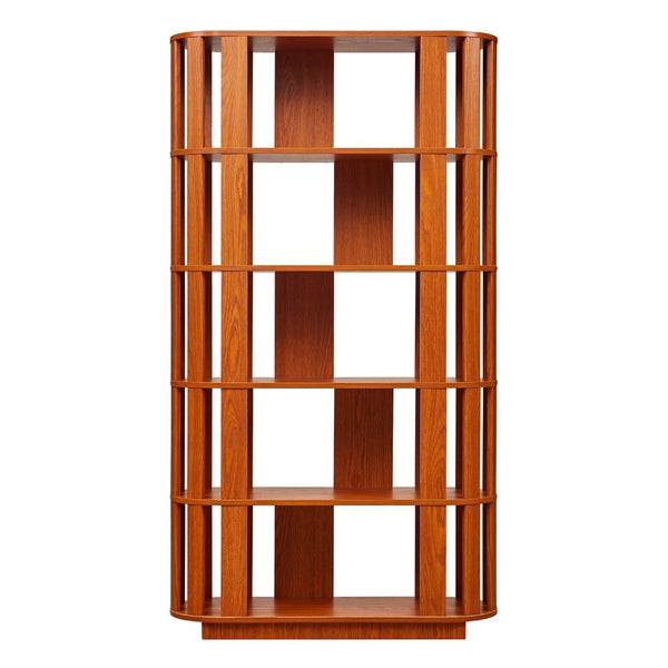 English Elm Wooden Oval Grid Bookcase 5-tier Freestanding Sculptural Shelving Unit for Home Office Dark Oak W2899P479674
