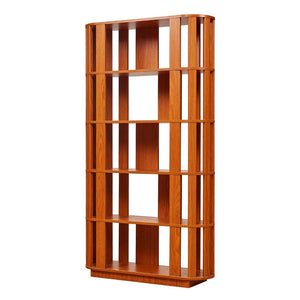English Elm Wooden Oval Grid Bookcase 5-tier Freestanding Sculptural Shelving Unit for Home Office Dark Oak W2899P479674