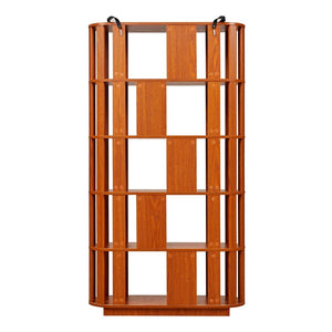English Elm Wooden Oval Grid Bookcase 5-tier Freestanding Sculptural Shelving Unit for Home Office Dark Oak W2899P479674