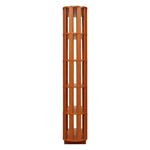 English Elm Wooden Oval Grid Bookcase 5-tier Freestanding Sculptural Shelving Unit for Home Office Dark Oak W2899P479674