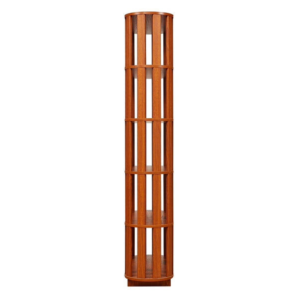 English Elm Wooden Oval Grid Bookcase 5-tier Freestanding Sculptural Shelving Unit for Home Office Dark Oak W2899P479674