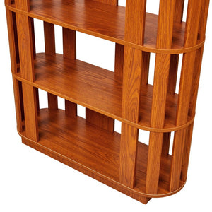 English Elm Wooden Oval Grid Bookcase 5-tier Freestanding Sculptural Shelving Unit for Home Office Dark Oak W2899P479674