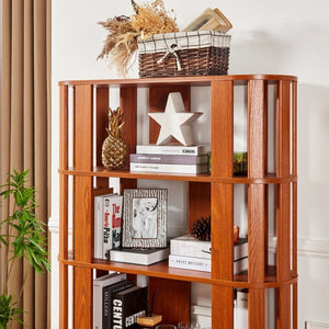 English Elm Wooden Oval Grid Bookcase 5-tier Freestanding Sculptural Shelving Unit for Home Office Dark Oak W2899P479674