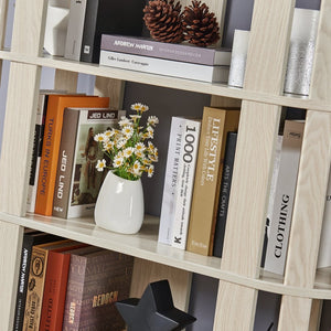 English Elm Wooden Oval Grid Bookcase 5-tier Freestanding Sculptural Shelving Unit for Home Office White W2899P479675