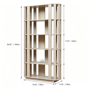 English Elm Wooden Oval Grid Bookcase 5-tier Freestanding Sculptural Shelving Unit for Home Office White W2899P479675