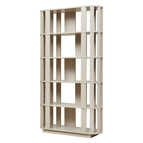 English Elm Wooden Oval Grid Bookcase 5-tier Freestanding Sculptural Shelving Unit for Home Office White W2899P479675
