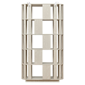 English Elm Wooden Oval Grid Bookcase 5-tier Freestanding Sculptural Shelving Unit for Home Office White W2899P479675