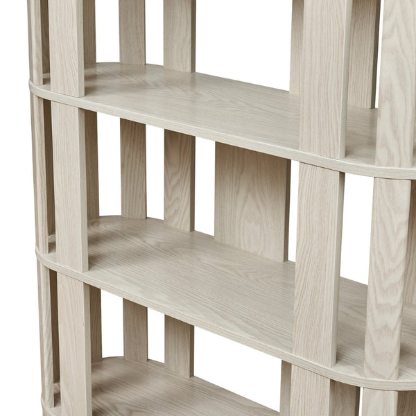 English Elm Wooden Oval Grid Bookcase 5-tier Freestanding Sculptural Shelving Unit for Home Office White W2899P479675