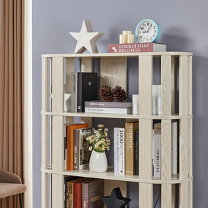 English Elm Wooden Oval Grid Bookcase 5-tier Freestanding Sculptural Shelving Unit for Home Office White W2899P479675