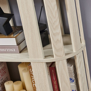 English Elm Wooden Oval Grid Bookcase 5-tier Freestanding Sculptural Shelving Unit for Home Office White W2899P479675