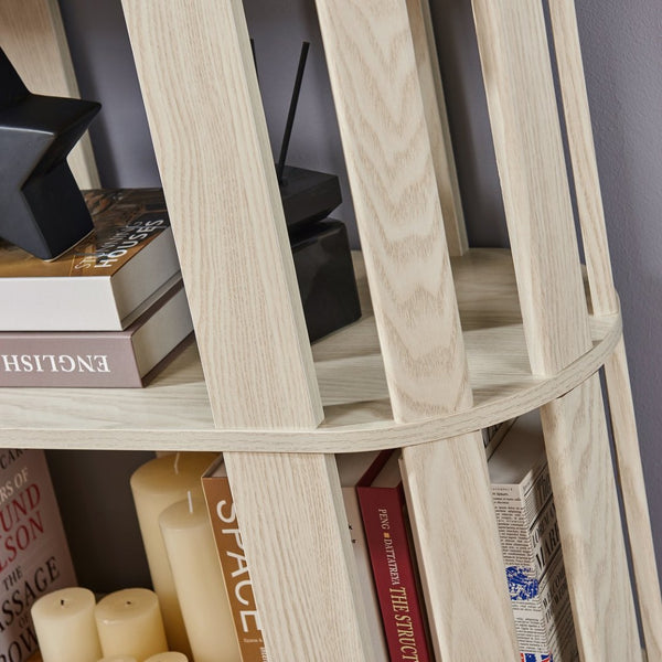 English Elm Wooden Oval Grid Bookcase 5-tier Freestanding Sculptural Shelving Unit for Home Office White W2899P479675