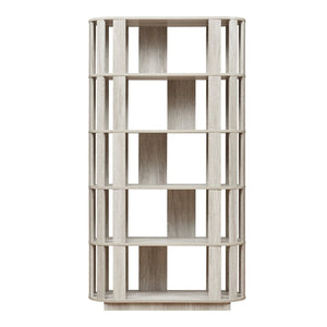 English Elm Wooden Oval Grid Bookcase 5-tier Freestanding Sculptural Shelving Unit for Home Office Light Gray W2899P479676