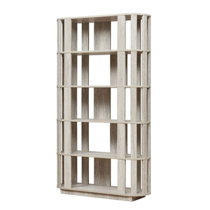 English Elm Wooden Oval Grid Bookcase 5-tier Freestanding Sculptural Shelving Unit for Home Office Light Gray W2899P479676