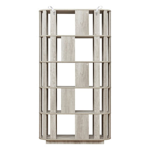 English Elm Wooden Oval Grid Bookcase 5-tier Freestanding Sculptural Shelving Unit for Home Office Light Gray W2899P479676