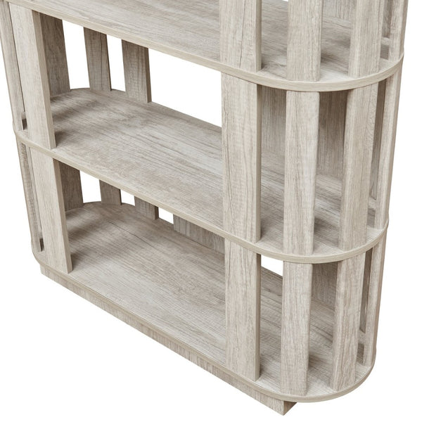 English Elm Wooden Oval Grid Bookcase 5-tier Freestanding Sculptural Shelving Unit for Home Office Light Gray W2899P479676