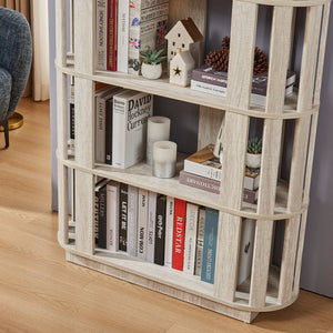 English Elm Wooden Oval Grid Bookcase 5-tier Freestanding Sculptural Shelving Unit for Home Office Light Gray W2899P479676