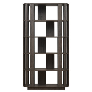 English Elm Wooden Oval Grid Bookcase 5-tier Freestanding Sculptural Shelving Unit for Home Office Dark Brown W2899P479691