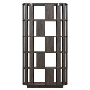 English Elm Wooden Oval Grid Bookcase 5-tier Freestanding Sculptural Shelving Unit for Home Office Dark Brown W2899P479691