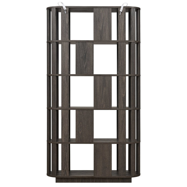 English Elm Wooden Oval Grid Bookcase 5-tier Freestanding Sculptural Shelving Unit for Home Office Dark Brown W2899P479691