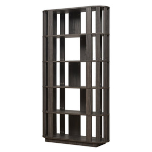 English Elm Wooden Oval Grid Bookcase 5-tier Freestanding Sculptural Shelving Unit for Home Office Dark Brown W2899P479691
