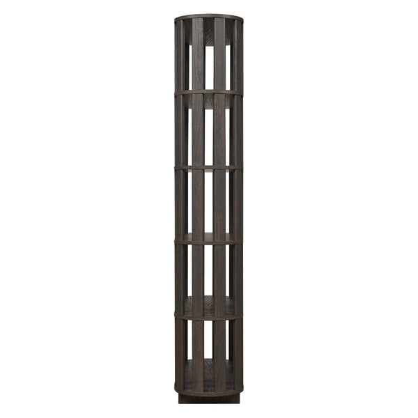 English Elm Wooden Oval Grid Bookcase 5-tier Freestanding Sculptural Shelving Unit for Home Office Dark Brown W2899P479691