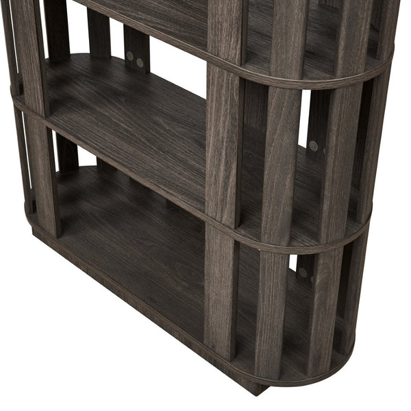 English Elm Wooden Oval Grid Bookcase 5-tier Freestanding Sculptural Shelving Unit for Home Office Dark Brown W2899P479691