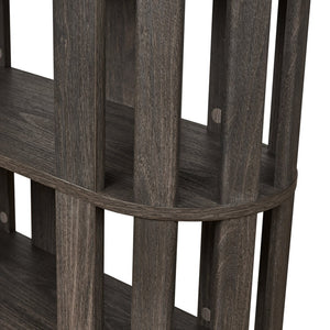English Elm Wooden Oval Grid Bookcase 5-tier Freestanding Sculptural Shelving Unit for Home Office Dark Brown W2899P479691