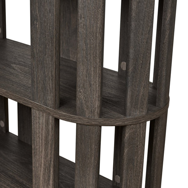 English Elm Wooden Oval Grid Bookcase 5-tier Freestanding Sculptural Shelving Unit for Home Office Dark Brown W2899P479691