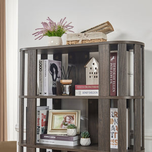 English Elm Wooden Oval Grid Bookcase 5-tier Freestanding Sculptural Shelving Unit for Home Office Dark Brown W2899P479691