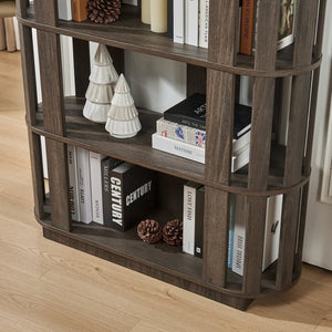 English Elm Wooden Oval Grid Bookcase 5-tier Freestanding Sculptural Shelving Unit for Home Office Dark Brown W2899P479691