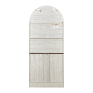 English Elm Arched Freestanding Wine Cabinet Vintage Carved Crown Adjustable Shelves Dining Room Light Oak, White Washed W2899P499437