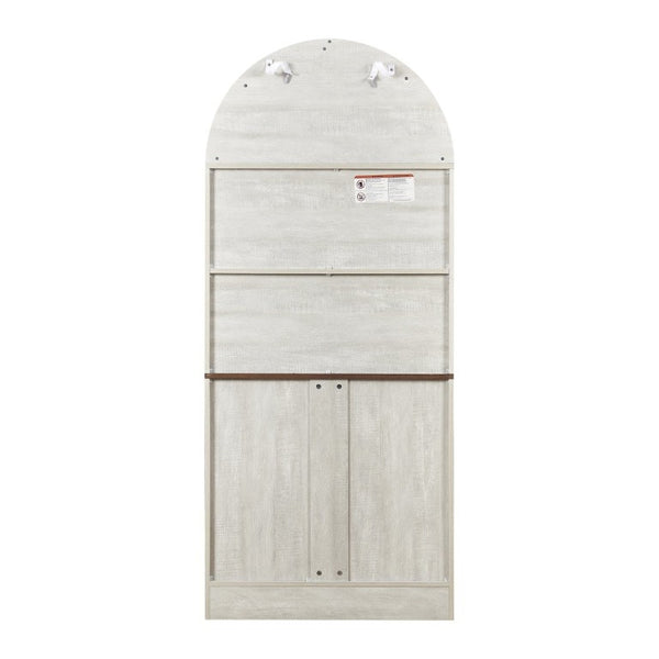 English Elm Arched Freestanding Wine Cabinet Vintage Carved Crown Adjustable Shelves Dining Room Light Oak, White Washed W2899P499437