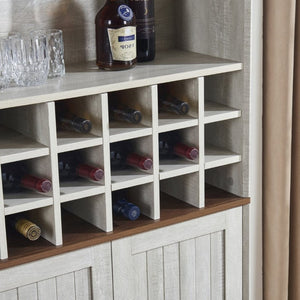 English Elm Arched Freestanding Wine Cabinet Vintage Carved Crown Adjustable Shelves Dining Room Light Oak, White Washed W2899P499437