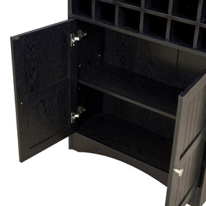 English Elm Arched Freestanding Wine Cabinet Vintage Carved Crown Adjustable Shelves Dining Room Black W2899P499439