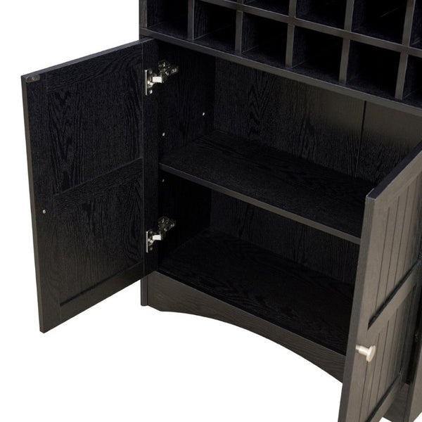 English Elm Arched Freestanding Wine Cabinet Vintage Carved Crown Adjustable Shelves Dining Room Black W2899P499439