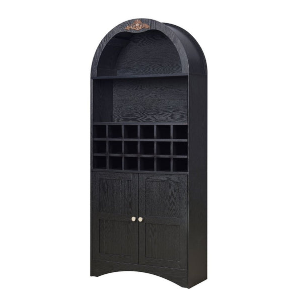 English Elm Arched Freestanding Wine Cabinet Vintage Carved Crown Adjustable Shelves Dining Room Black W2899P499439