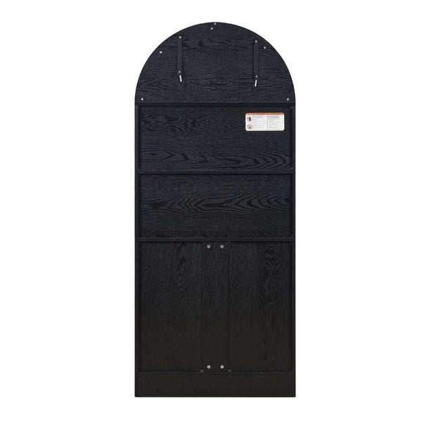 English Elm Arched Freestanding Wine Cabinet Vintage Carved Crown Adjustable Shelves Dining Room Black W2899P499439