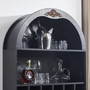 English Elm Arched Freestanding Wine Cabinet Vintage Carved Crown Adjustable Shelves Dining Room Black W2899P499439