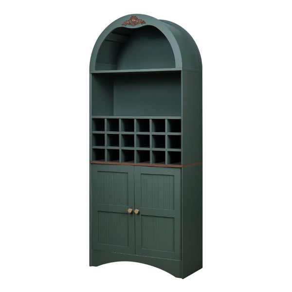 English Elm Arched Freestanding Wine Cabinet Vintage Carved Crown Adjustable Shelves Dining Room Green W2899P499440