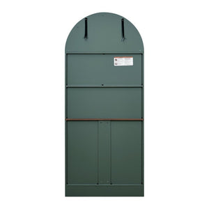 English Elm Arched Freestanding Wine Cabinet Vintage Carved Crown Adjustable Shelves Dining Room Green W2899P499440