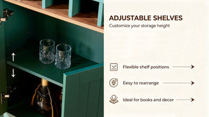English Elm Arched Freestanding Wine Cabinet Vintage Carved Crown Adjustable Shelves Dining Room Green W2899P499440