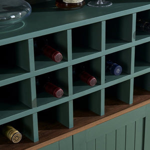 English Elm Arched Freestanding Wine Cabinet Vintage Carved Crown Adjustable Shelves Dining Room Green W2899P499440