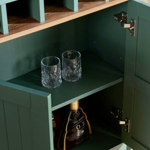 English Elm Arched Freestanding Wine Cabinet Vintage Carved Crown Adjustable Shelves Dining Room Green W2899P499440